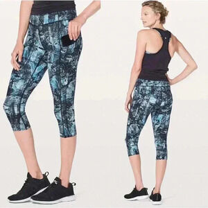 Lululemon Fast & Free Crop II Nulux 19" Eternal Wave Starlight Black Yoga Size 6